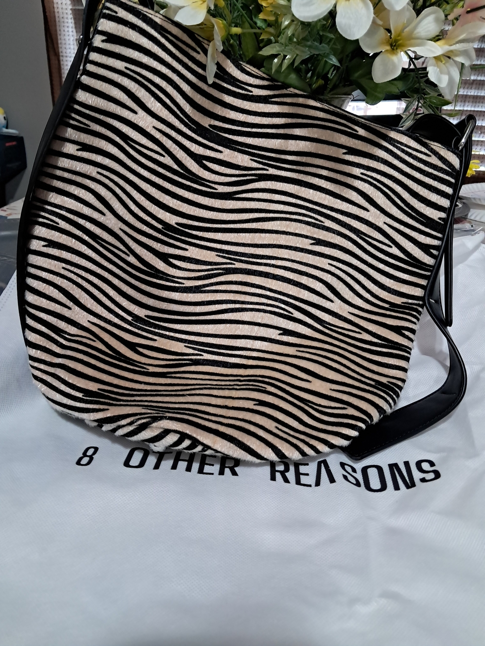 8 Other Reasons Zebra-Print Shoulder Bag in Cream and Black